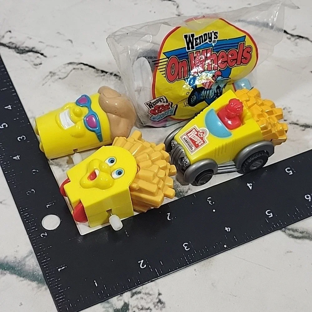 Vintage 90s Wendy's Kids Meal Toys Lot Of 4 Wheels Cars Fries Shake Wind-Ups